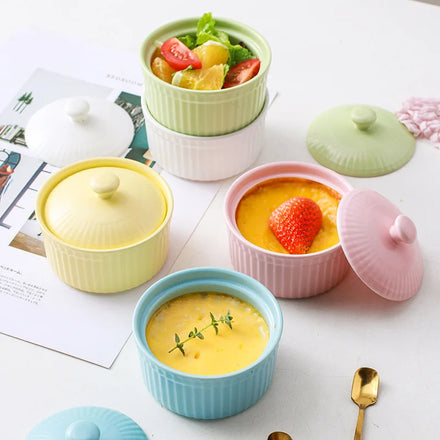 Oven Safe Ceramic Creme Brulee Ramekins Bowls With Lid Cake Pudding Ceramic Dessert Bowl for Restaurant Wedding