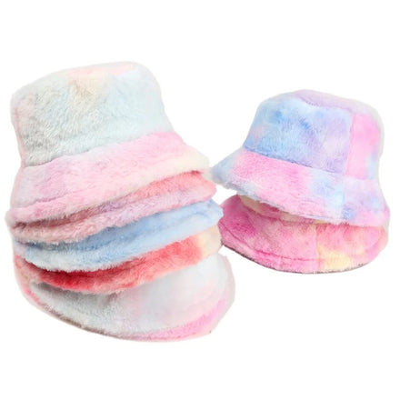 8 Colors Winter Bucket Hats for Women Fluffy Fisherman Cap with Tie Dye Warm Windproof Sherpa Fur for Fishing Casual Daily Use