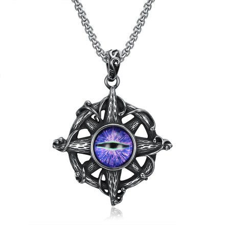 Retro Vkng Vintage Silver Turkey Style Stainless Steel Blue Purple All Seeing Eyes Dragon Eyes Necklaces