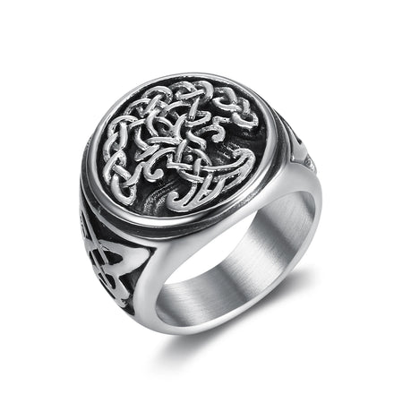 New Trendy Men Jewelry 316 Stainless Steel Titanium Antique Design Tree Life Mens Signet Ring Vkng Jewelry
