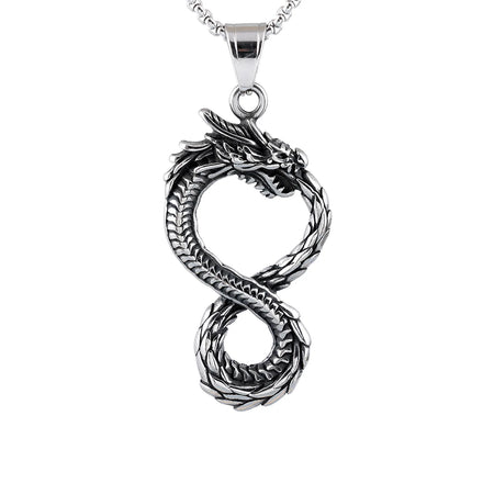 Custom Design Viking Jewelry Stainless Steel Vintage Gold Infinity Dragon Head Pendant Necklace for Biker Men Women