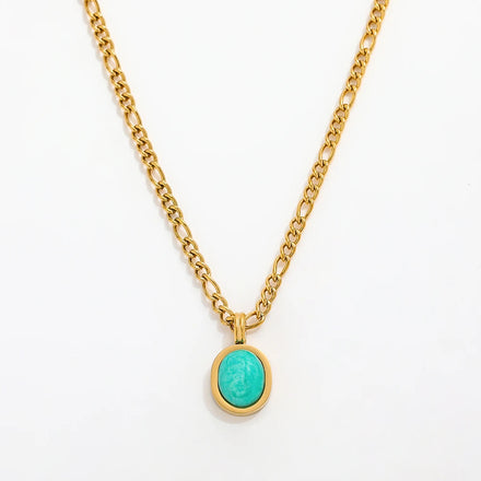 Fenny 18K Gold Plated Boho Elegant Blue Natural Stone Pendant Figaro Chain Necklace Stainless Steel Jewelry Wholesale
