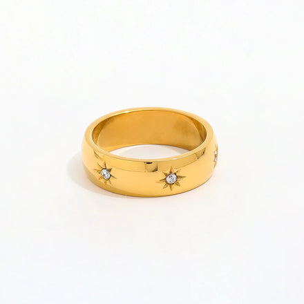 Fenny 18K Gold Plated Classic Simple Zirconia Star Burst Stainless Steel Ring Trend for Women Wholesale Jewelry