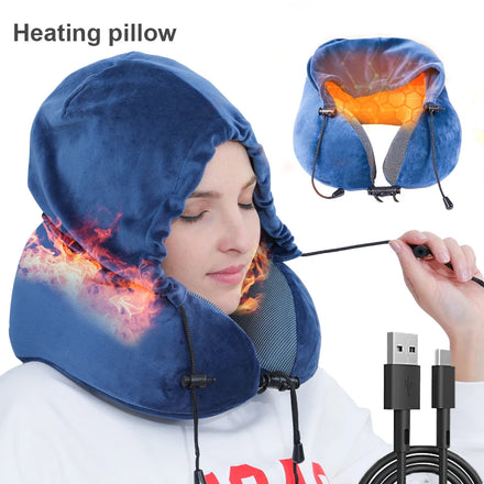 SAIEN NEW PRODUCT Fast Shipping Electric Heating Pillow Memory Foam Neck Travel Pillow with Hoodie Washable U Shaped Neck Pillow