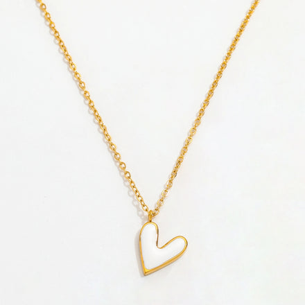 Fenny 18K Gold Plated Ready to Ship Simple Fashion Heart White Enamel Pendant Necklace Stainless Steel Jewelry Wholesale