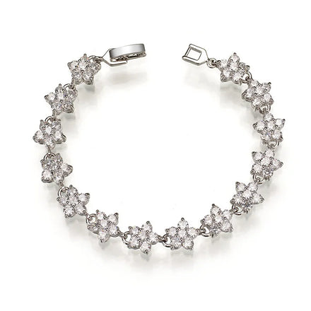 Sterling Silver Big Flower Filled Cubic Zirconia Statement Bracelet Wedding Bridal Cubic Zirconia CZ Crystal Tennis Bracelet