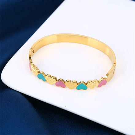 Wholesale Korean Titanium Steel 18k Gold Candy Rainbow Colorful Sweet Heart Letter Fine Jewelry Bracelet