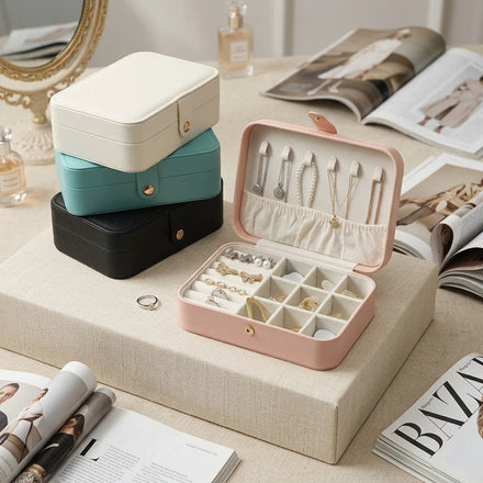Multifunctional Portable PU Leather Jewelry Box Simple Flip Design Small Travel Jewelry Organizer for Women's Earrings