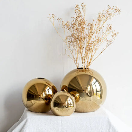 Mercury Ball Big Golden Round Gold Glass Sphere Vase for Flower for Home Wedding Wholesale