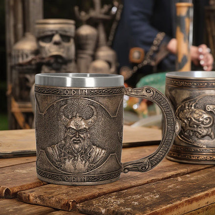 Mini Viking Classic Beer Mug Stainless Steel & Resin Large Capacity Leak-Proof Party Drinkware WJA02