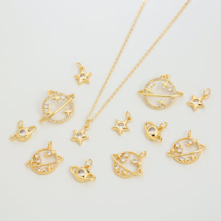 18K Gold Plated Brass Pendants Fashion Universe Style Charms Star Universe Earth Zircon Pendant