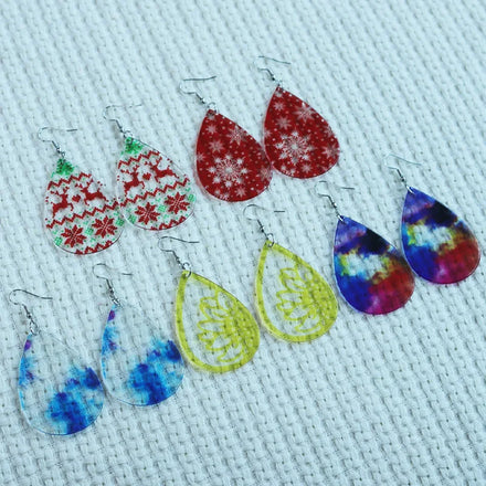 Vintage Women's Tie-Dye Acrylic Earrings Water Drop Shaped Christmas Elk Snowflake Wholesale Fashion Drop Earrings for Holidays