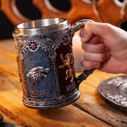 Game of Statue Starka Creed Thrones Stein Artisan Stark Relief Mug GTA01 Manualidades Tazas De Resina Juego De Tronos for Bar