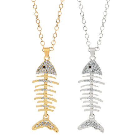 2022 Wholesale Vintage Chain Necklace Pendant Fashion Hip Hop Necklace Punk Crystal Silver Gold Fish Necklace for Women