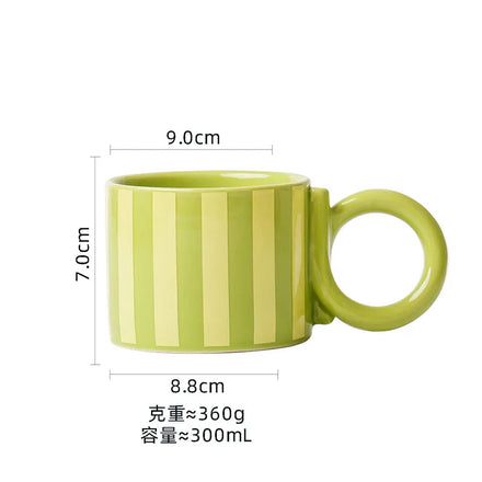 Solhui Nordic Style Twist Handlebar Design Large Capacity Ceramic Mugs Ins Creative Vertical Strip Ceramic Mug