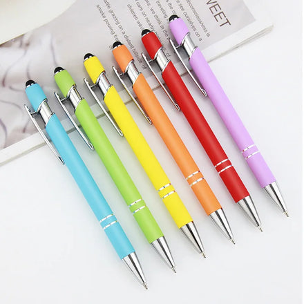 2-in-1 Stylus Metal Ballpoint Pen 1.0mm Smooth Ink Writing Colorful Rubberized Finish Custom Logo Available in Stock