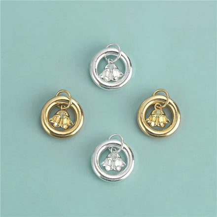 Dainty 925 Sterling Silver Lily of the Valley Charm Orchid Flower Circle Pendant for Necklace Jewelry Making