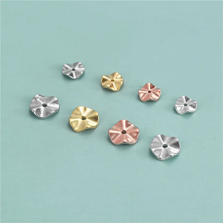 Wholesale 925 Sterling Silver Wavy Disc Spacer Beads Gold Plating Flat Spacer Beads for Jewelry Making Supplies