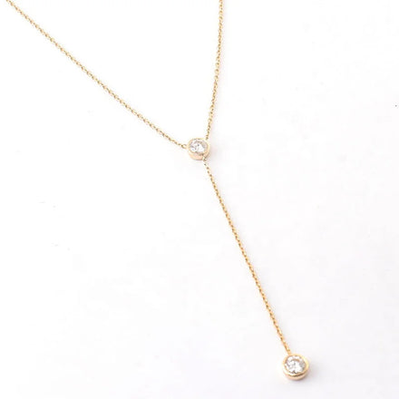 Permanent Jewelry Necklace 18k Gold Plated Dainty Dainty Cubic Zirconia Y Stainless Steel Bezel Lariat Necklaces