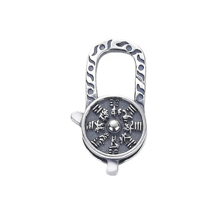 The Eight Diagrams Oxidized 925 Silver Chinese Religious Patterned Lobster Clasp Disc Shaped Clicker Lock Hook Findings