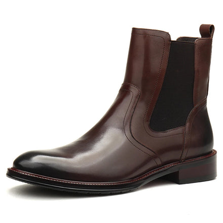 Genuine Leather Chelsea Boots Sheep Fur Lining Winter Warm Handmade Wear-Resistant Breathable for Men Casual Shoes