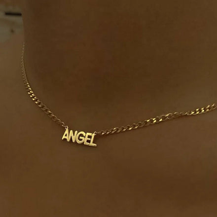 Permanent Jewelry Cuban Chain Angel Letter Pendant Necklace Trendy Jewelry Stainless Steel Necklaces 18k Gold Plated Women's