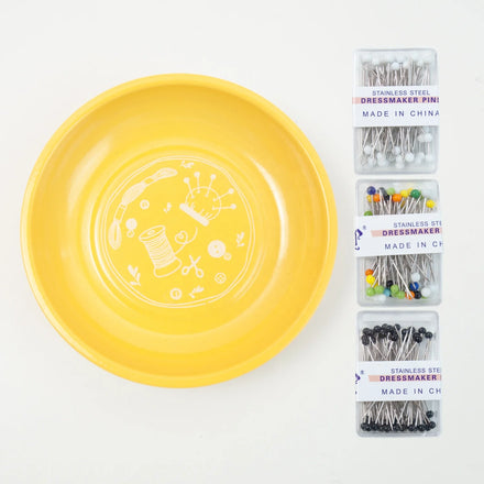 Stainless Steel Round Magnetic Needle Holder with Needles Blue/Yellow 11x11x3cm for DIY Craft Home Sewing & Quilting