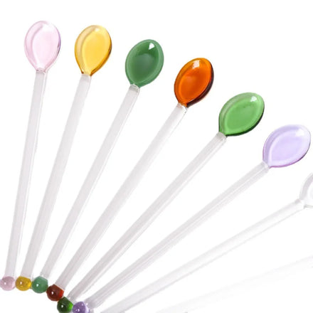 Colorful Reusable Glass Spoon with Long Handle Eco-Friendly Creative Stir Stick for Coffee Tea Juice Accessories