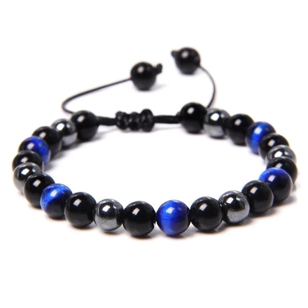 Classic Mix Natural Stone Tiger Eye Hematite Black Agate Beaded Rope Bracelet Men JBS12326