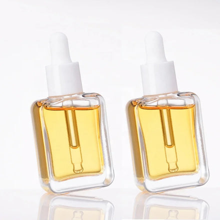 Cosmetic Skin Care Packaging 30ml Square Clear Curved Edges Fancy Hair Essential Oil Serum Glass Dropper Bottle with Eye Dropper