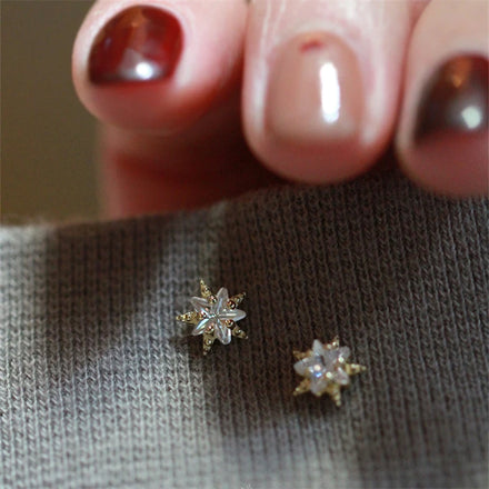 Unique Trendy Jewelry Women Light Gold Plated Star CZ Stud Earrings