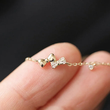 Cute INS Fashion Pure 925 Sterling Silver Thin Chain Zircon Bow Ties Knotted Charm Bracelets for Women Girls Jewelry
