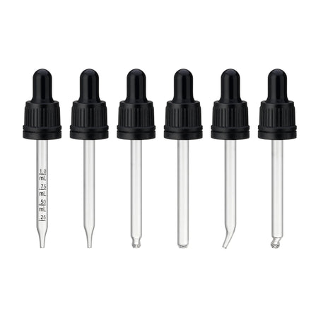Plastic Dropper Cap 18 mm Tamper Evident Matte Black Silicone Rubber Dropper with Glass Pipette for Essential Oil Bottles