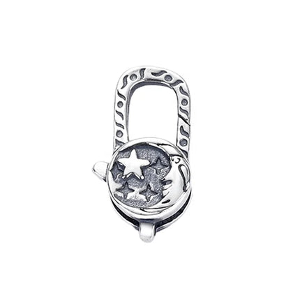 Antique Style Oxidized Sterling Silver Moon Star Large Lobster Clasp Pure Solid 925 Findings Lock Parrot Bracelet Clasps