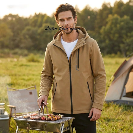 Autumn Winter Softshell Men's Laser Zipper Pocket Coat Water Repellent Outdoor Hiking & Camping Jackets With Fleece Lining Mens