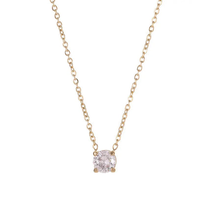 Stainless Steel Zircon Round Pendant Necklaces for Women Men CZ Crystal Lover Clavicle Choker Valentine Jewelry Gift