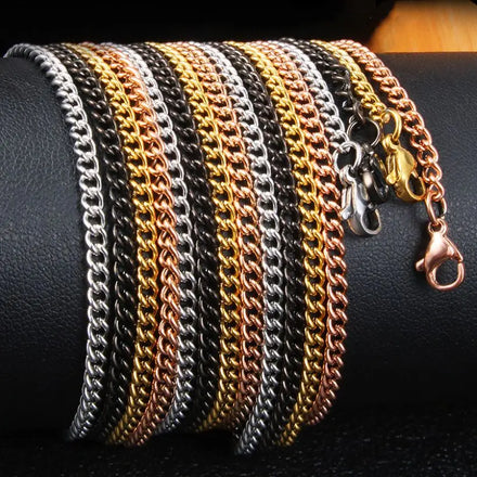 Hip Hop Miami Long Curb Cuban Chain Link Necklace for Men Vacuum 18k Gold Plated Stainless Steel Thin Curb Chain Necklace