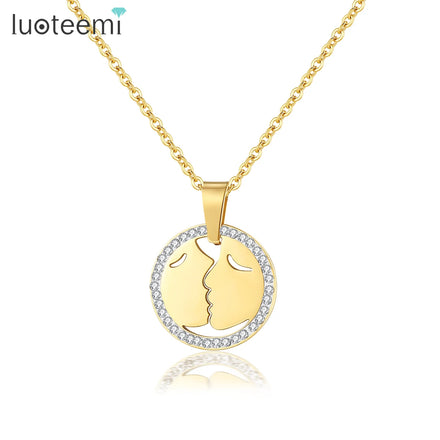 SP-LAM Kiss Couple Gift Pendant Jewelry Woman Jewellery Chain Stainless Steel Personalized Gold Plated Link Bling Necklace