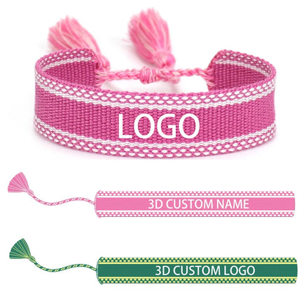 Custom Logo Gift Name Letters Handmade Braided Tassel Adjustable 3D Texts Charm Fabric Friendship Woven Embroidery Bracelet