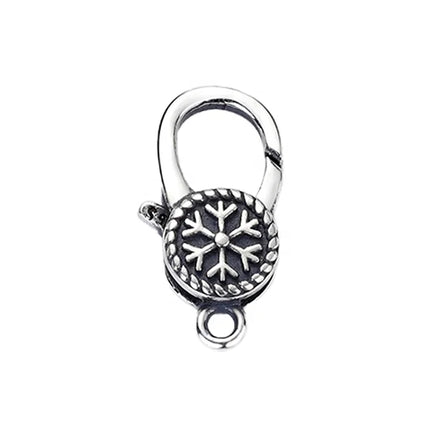 Oxidized Silver Snowflake Rope Edge Design Charm Clasp Lock Medium Necklace Link Lock Lobster Findings With 1.5mm Hole