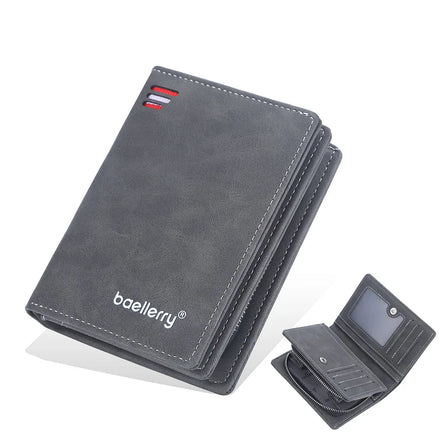 Fashion Multi-card Vertical Short Zipper Wallet for Men With ButtonMale Scrub PU Leather Coin Purse Card Holder Case