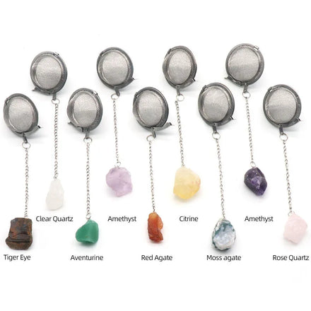 Natural Raw Stone 304 Stainless Steel Tea Infusers Crystal Stone Amethyst Rose Quartz Tea Strainer Spice Strainer Ball