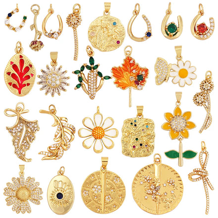 Sweet Colorful Sun Rose Flower Charm PendantTrendy 18K Gold Geometry Zircon Necklace Accessories DIY Handy Craft Jewelry L33