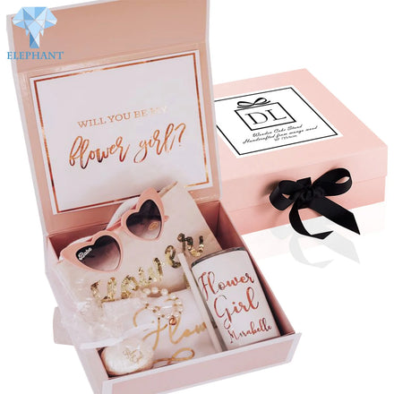 Custom Logo Design Flip-open Pink Wedding Party Luxury Gift Box With Bow Ribbons