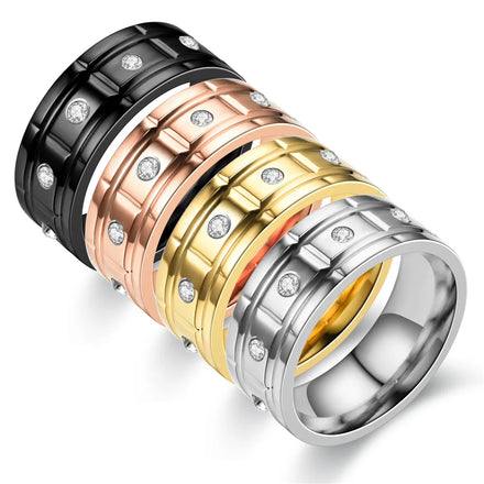 Stainless Steel 18K Gold Black Engagement Rings for Men 10 Zircons Insert Couple Wedding Ring for Man Fashion Jewelry Wholesale