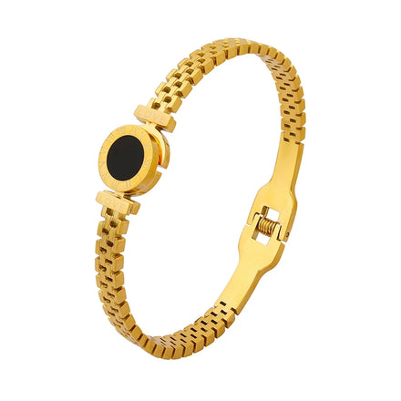 Roman Numerals Zircon Acrylic Round Bracelet for Women with 18K Gold Plated Stainless Steel Customizable Color