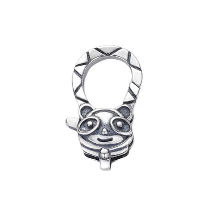 Oxidised Finish Cute Panda Lobster Clasp 18mm Large Designer Lock 925 Sterling Silver Pendant Clasp for Bracelets