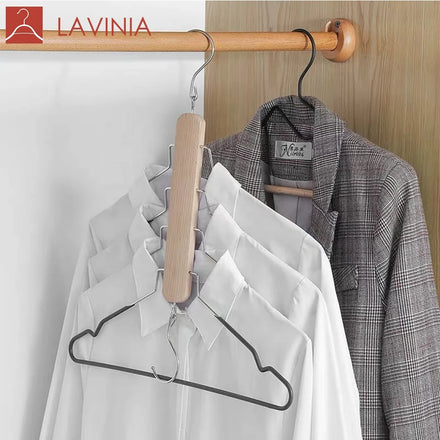 Multifunctional Wooden Steel Extendable Closet Hanging Space Saving Holder Display 5-in-1 Storage Hangers Magic Pants Hanger