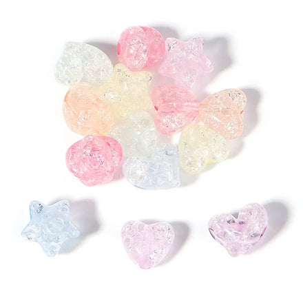 50pcs/bag Acrylic Loose Beads Plastic Crack Crystal Transparent Heart Star Beads for Jewelry Making Beading Accessories