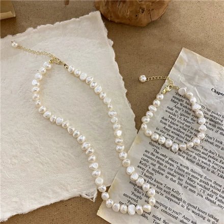 2026 New 20inches French Fashion Jewelry Necklaces Bangles Women White Natural Pearls Necklace and Bracelets Chain